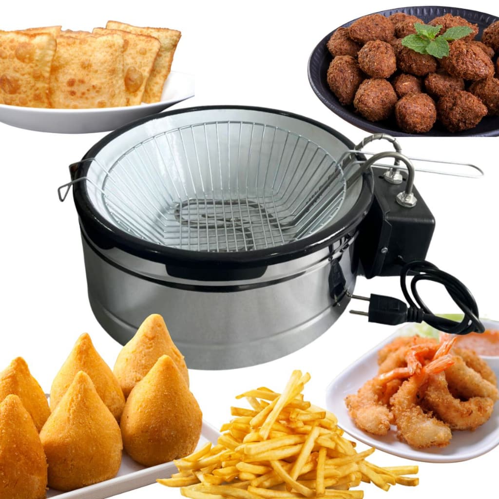 Fritadeira elétrica tacho esmaltado 3 litros base em aço inoxidável 1500W 110 ou 220V termostato