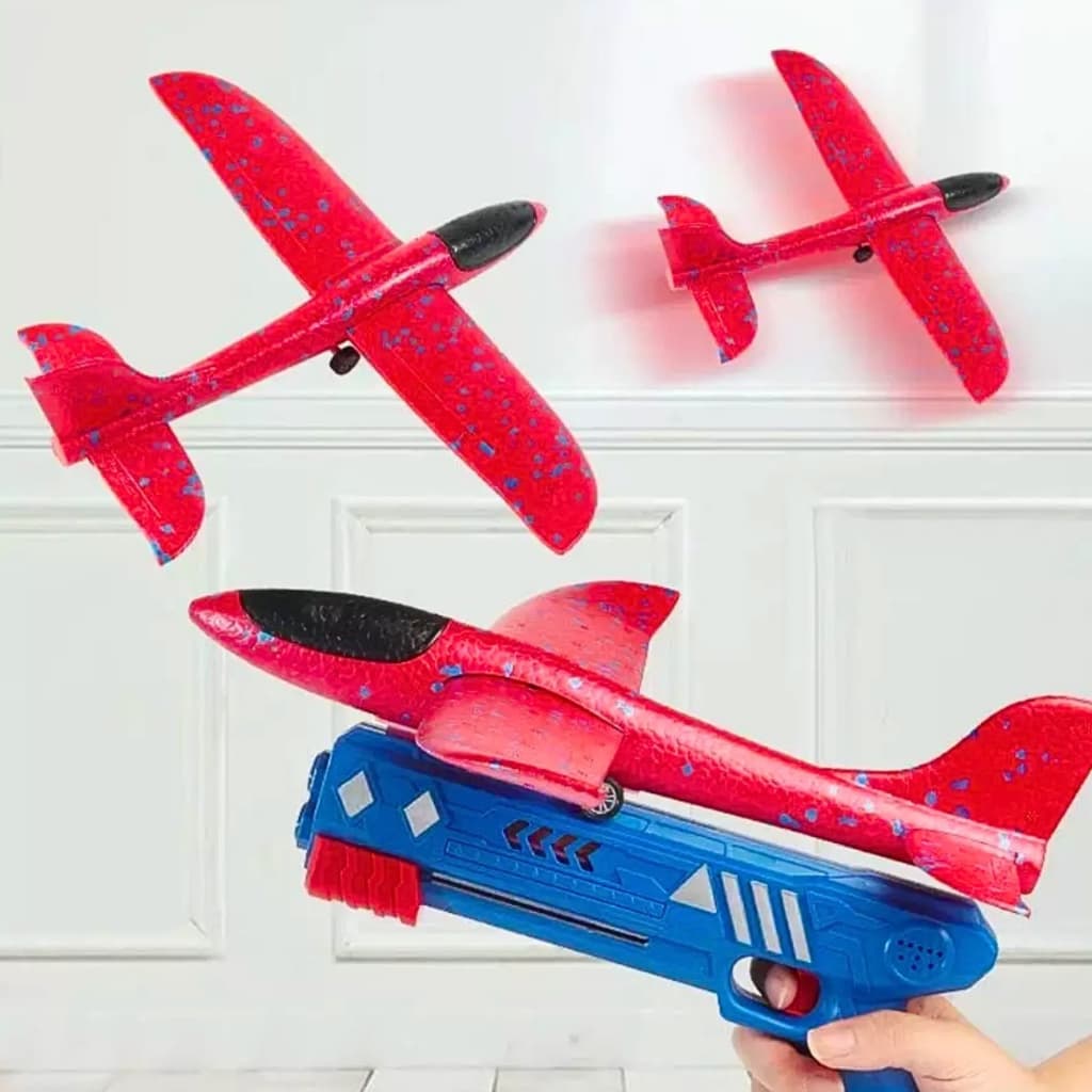 Avião Com Lançador Catapulta Brinquedo Pistola Planador