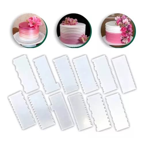 kit 6 Espátulas Acrílico Para Bolo  Com 12 Modelos