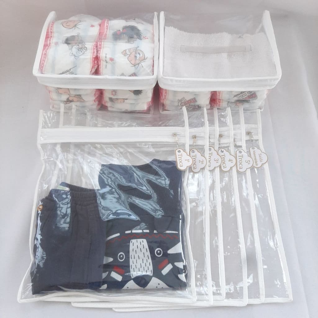 Kit 6 Saquinhos Bebe Gestante Organizador Mala Maternidade TAG + 2 Nécessaire Porta Fraldas Remédio.