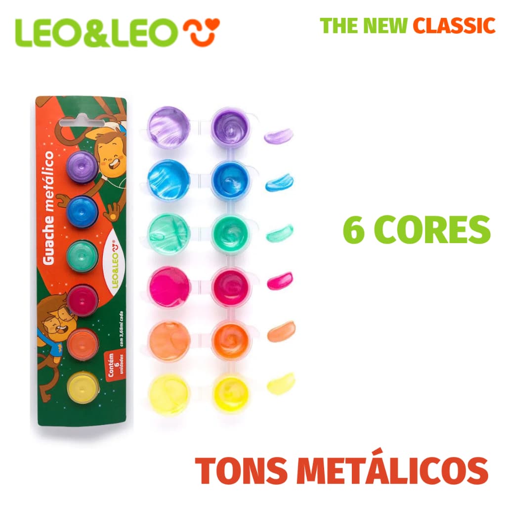 Tinta Guache Metálico 6 Cores Leo&Leo