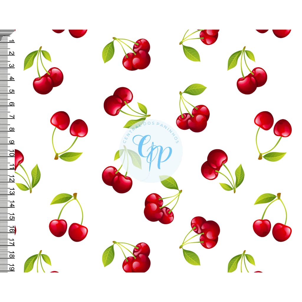 Tecido tricoline, microfibra ou gabardine - Cereja - fundo branco - 0.50CM