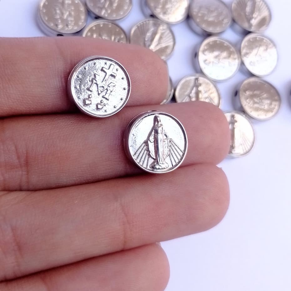 10 Passantes Nossa Senhora das Graças Níquel - Passante Medalha milagrosa para terços e Pulseiras