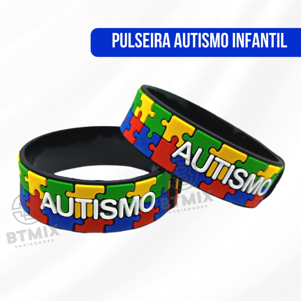 Pulseira de Identificação Autismo Autista Infantil Silicone Quebra Cabeça