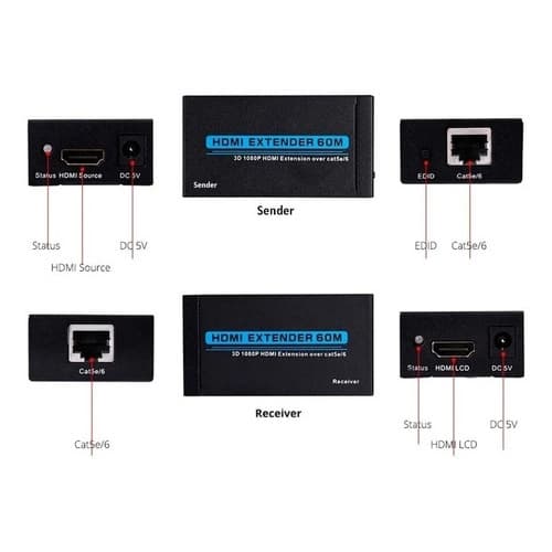 Extender Hdmi 60m Extensor Hdmi 60m Cat5e Cat6 Hdmi Bivolt