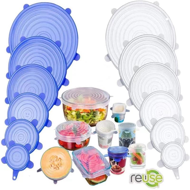 Kit até 12 Tampas de Silicone Universal Reutilizável Elástica