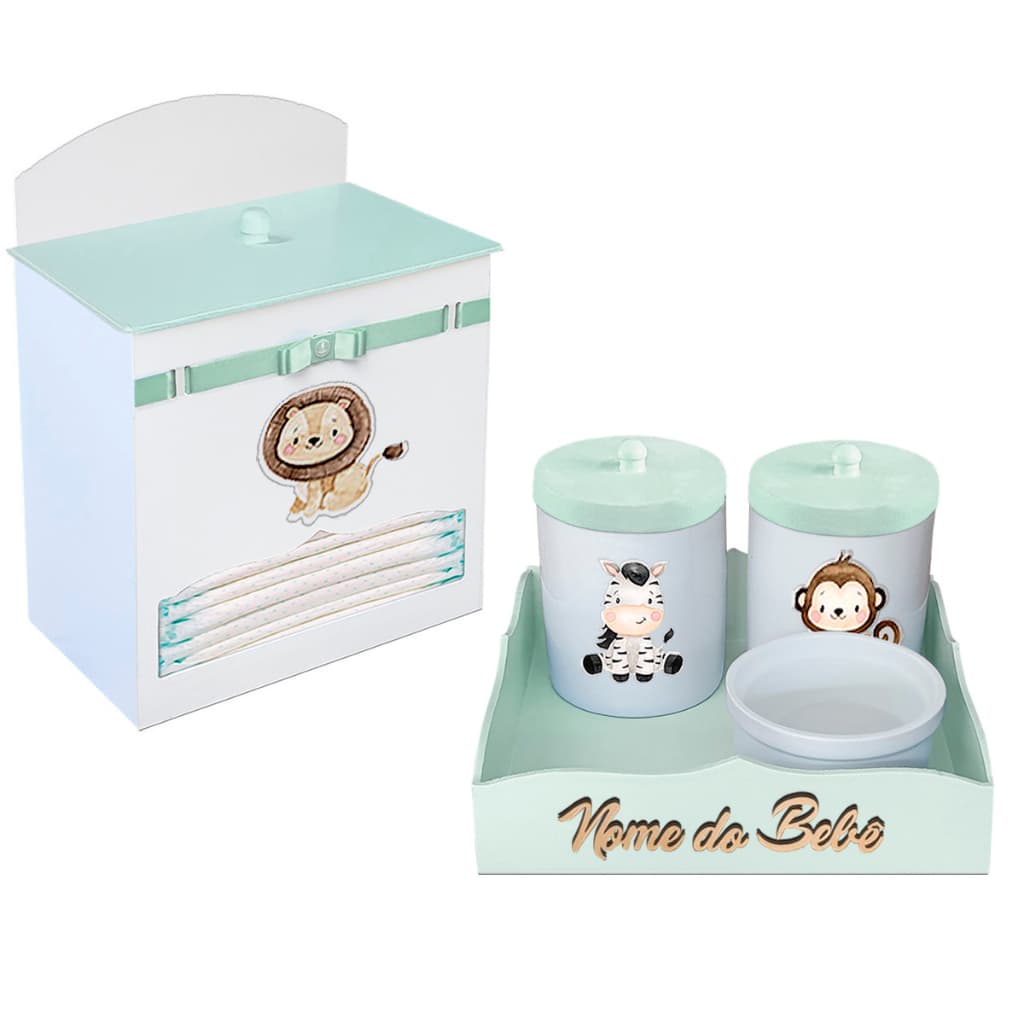 Porta Fralda Porcelana Safari Baby Verde e Branco