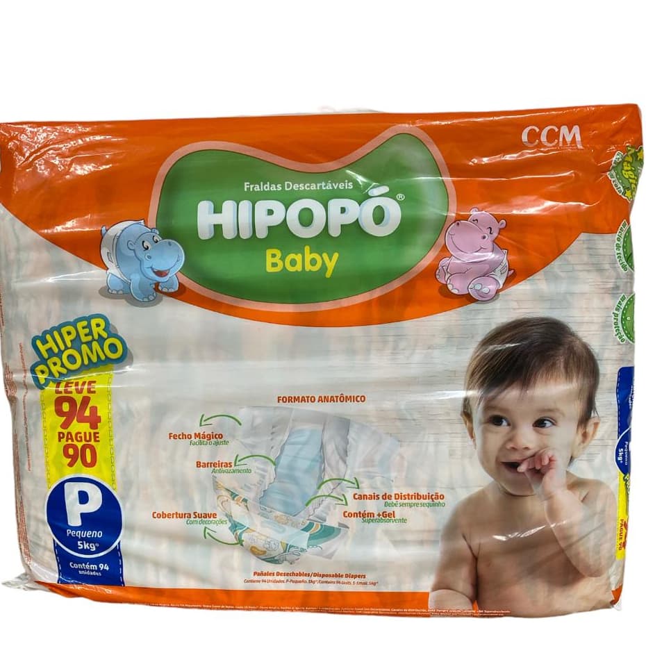 Fraldas Descartáveis Pacotão Hipopó DIA E NOITE ÓTIMA PRA ESCOLINHA