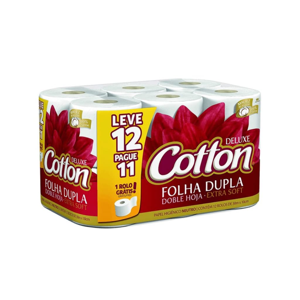 Papel Higiênico Deluxe Cotton - Neutro Folha Dupla - Pacote com 12 rolos