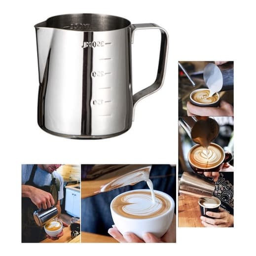 Jarra Leiteira Cremeira Dosadora Latte Art Aço Inox c/ Bico Fino e Medidas Internas 350ml Café Cafeteria Pitcher Barista