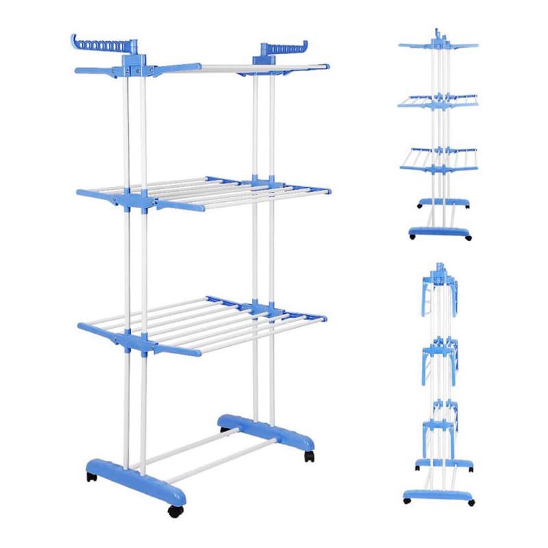 Varal Chão 3 Andares Roupa 4 Rodas Dobrável Reforçado