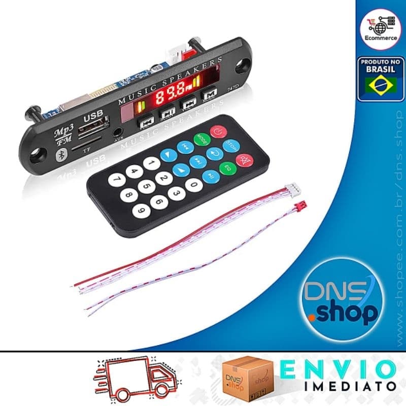 Decodificador MP3 Bluetooth 5.0 Estéreo USB FM Micro SD 12V Troca de Pasta