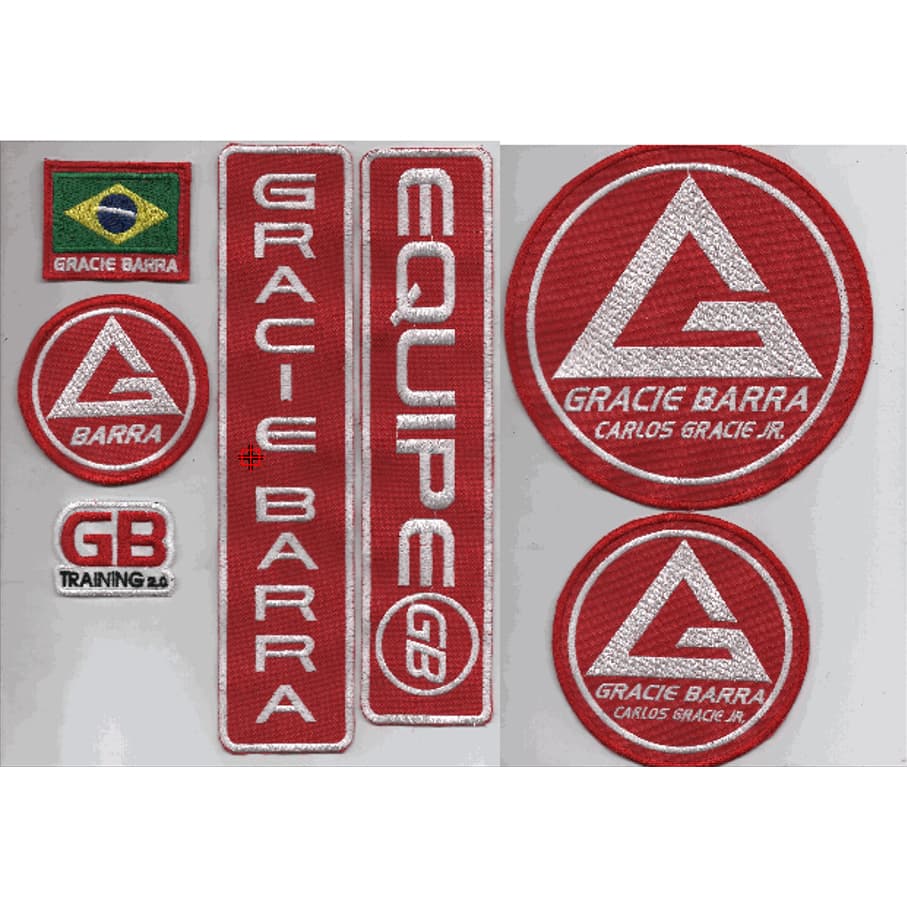 Patch Gracie Barra Jiu Jitsu Kit Para Kimono kit c/ 7 peças Vermelho