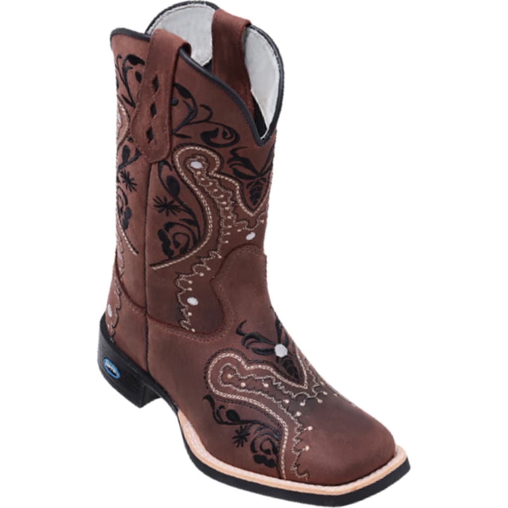 Bota Texana Feminina Couro Bico Quadrado Bordada Moda Country
