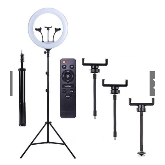 Ring Light 14 Polegadas 36 cm Profissional + Tripe 2.1m e 3 Suporte De Celular - Ring Light com Fonte 48W ( 110v )