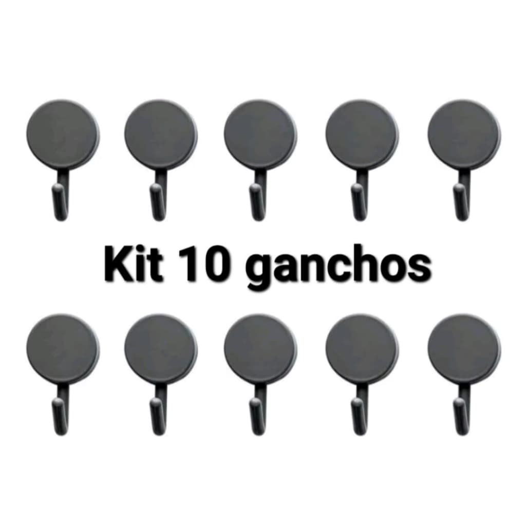 Kit 10 Ganchos Adesivos Organizador Multiuso Plástico Parede Preto
