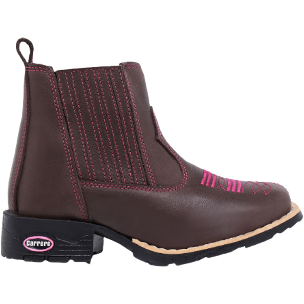 Botina Infantil Feminina Country Cano Baixo Couro Bordado