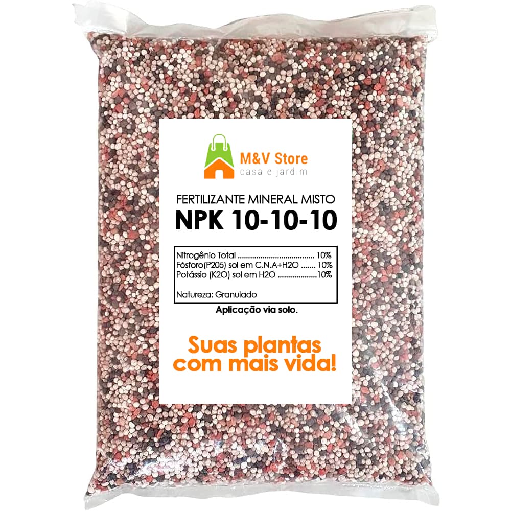 Adubo Fertilizante NPK 10-10-10 para Grama, Plantas, Flores e Folhagens - 500g, 1kg, 2kg, 5kg