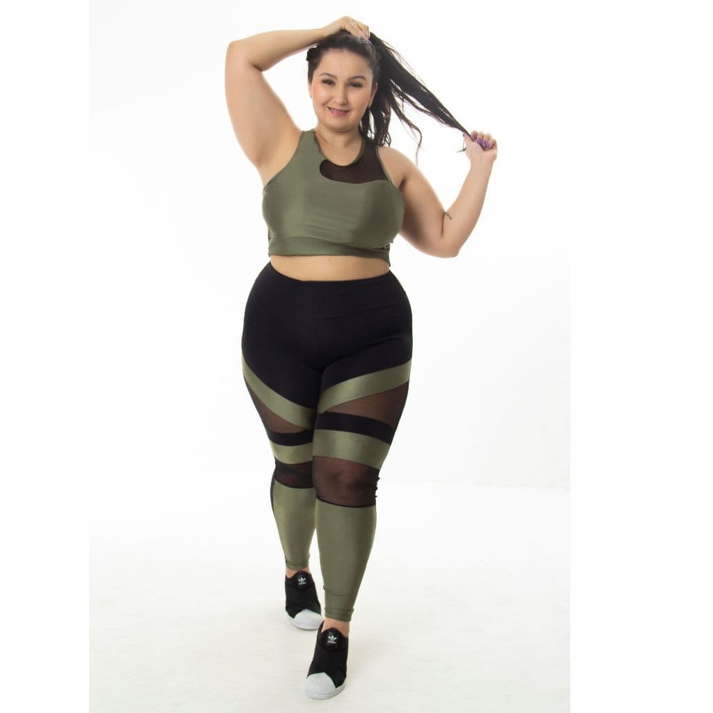 Conjunto  Plus Size  Calça + Top Detalhe em Tule Academia Fitness 11060/11061