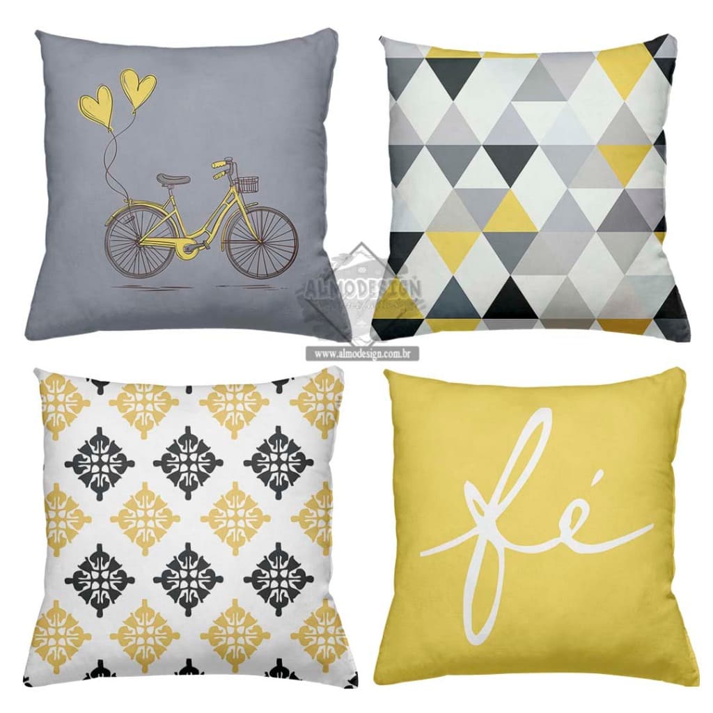 4 Capas de Almofadas Decoração Para Sala Quarto com Zíper Invisível Estampas Diversas 42cm x 42cm