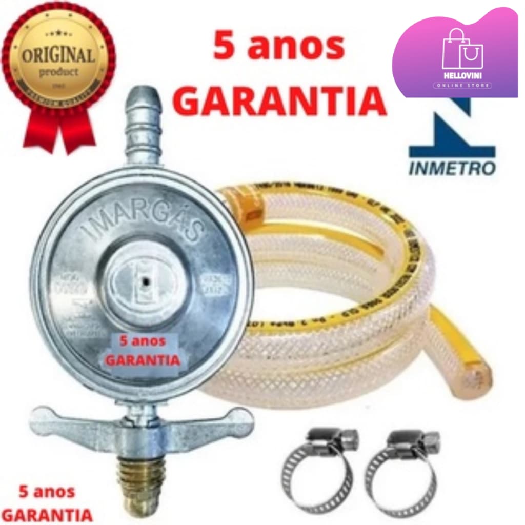 Kit Registro Regulador de Gás de Cozinha Mangueira 1,25m + Abraçadeira Envio Rapido