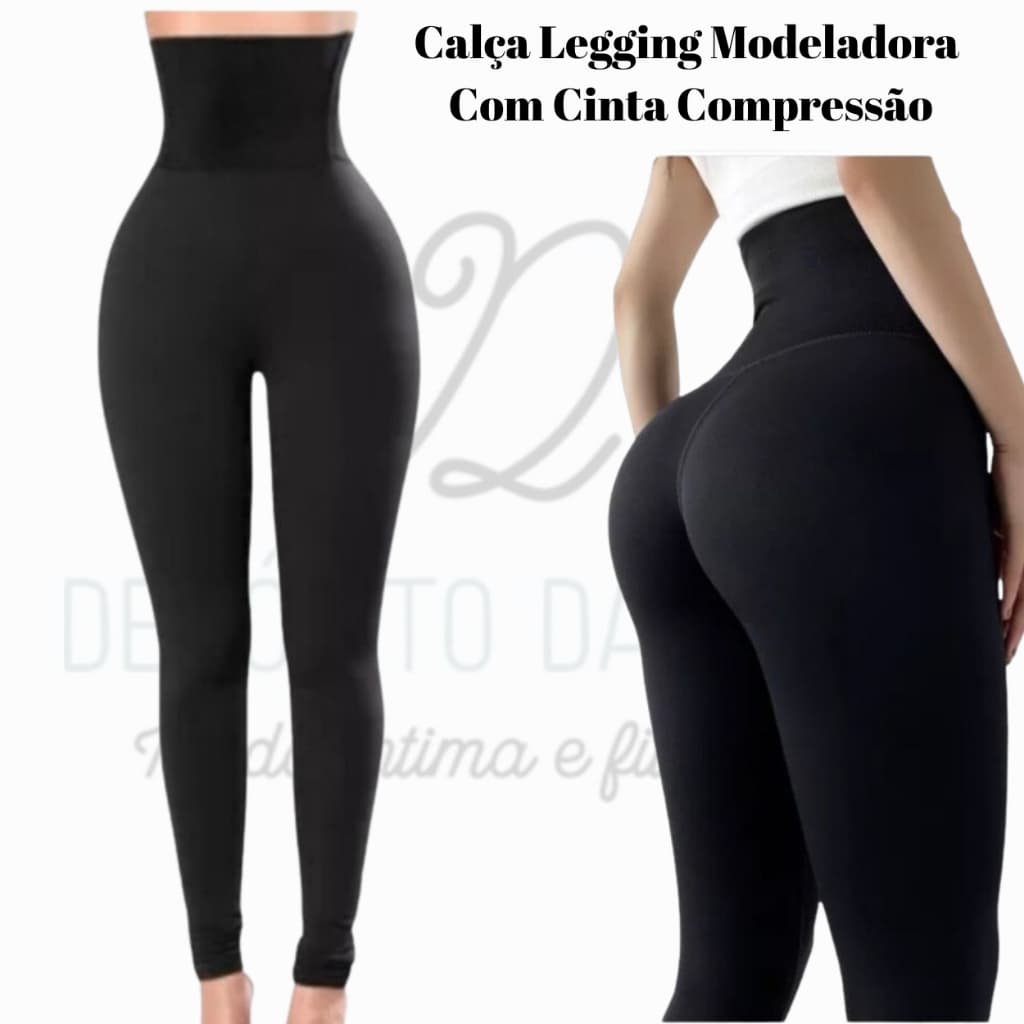 Calça Legging Modeladora Com Cinta Alta Compressão Fitness Cós Super Alto