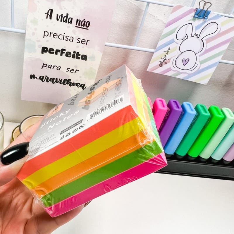 Bloco de Notas Adesivas Neon - 7,6 x 7,6 cm - 400 folhas - Lembrete de papel auto-adesivo