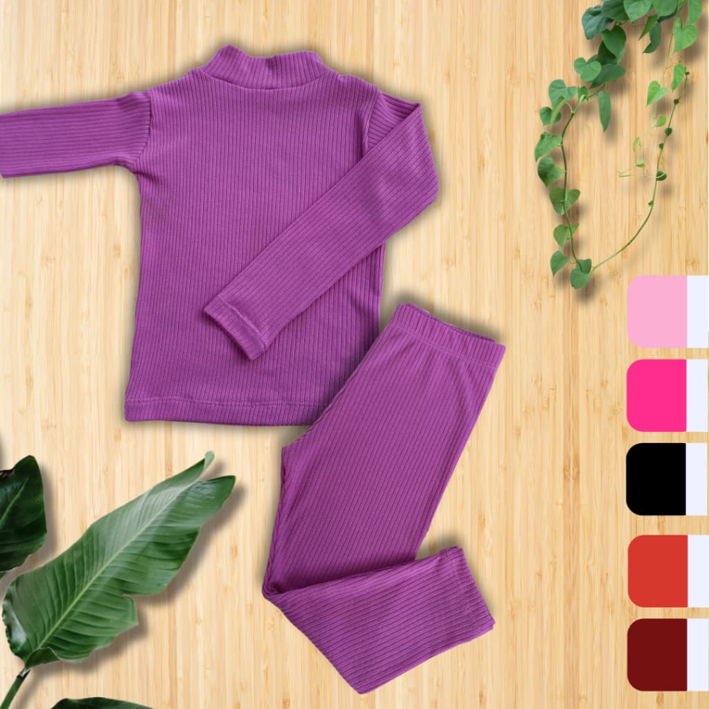 Conjunto Infantil Suede Canelado KSL Kids - Blusa Gola + Legging - Moda Menina 1-6 Anos