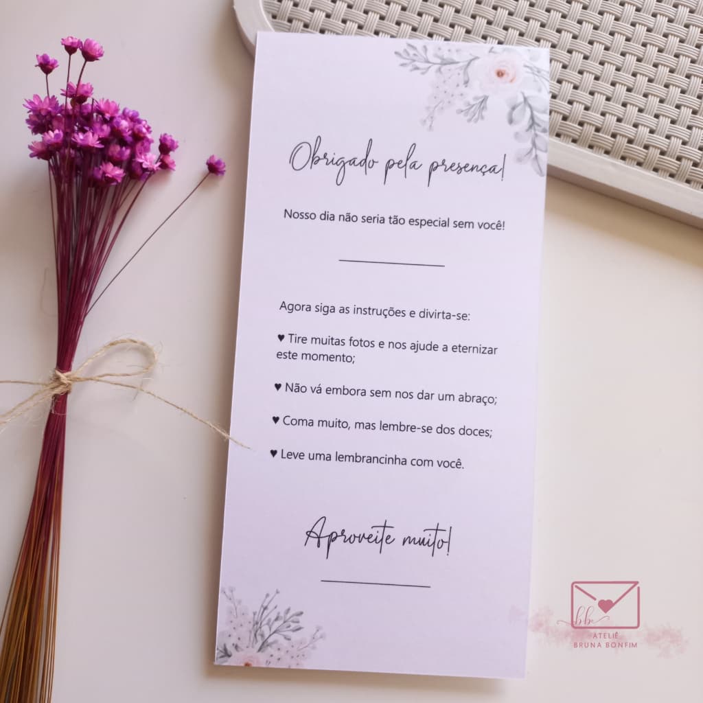 Agradecimento de Mesa para Casamento Cartão Kit com 12 unidades