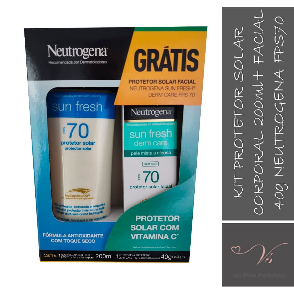 Kit Neutrogena Protetor Solar Corporal Sun Fresh 200ml + Protetor Facial Pele Mista a Oleosa 40g FPS70
