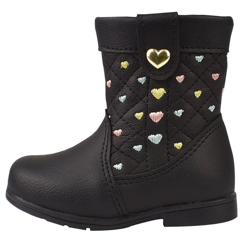 Bota baby bordados coração infantil preta e nude