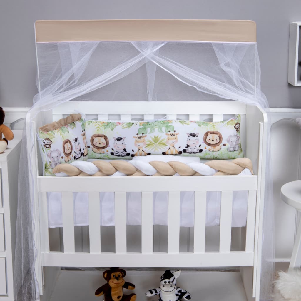 Kit Protetor de Mini Berço Menino e Menina Safari 08 Peças e Outros Modelos Com Trança e Lateral