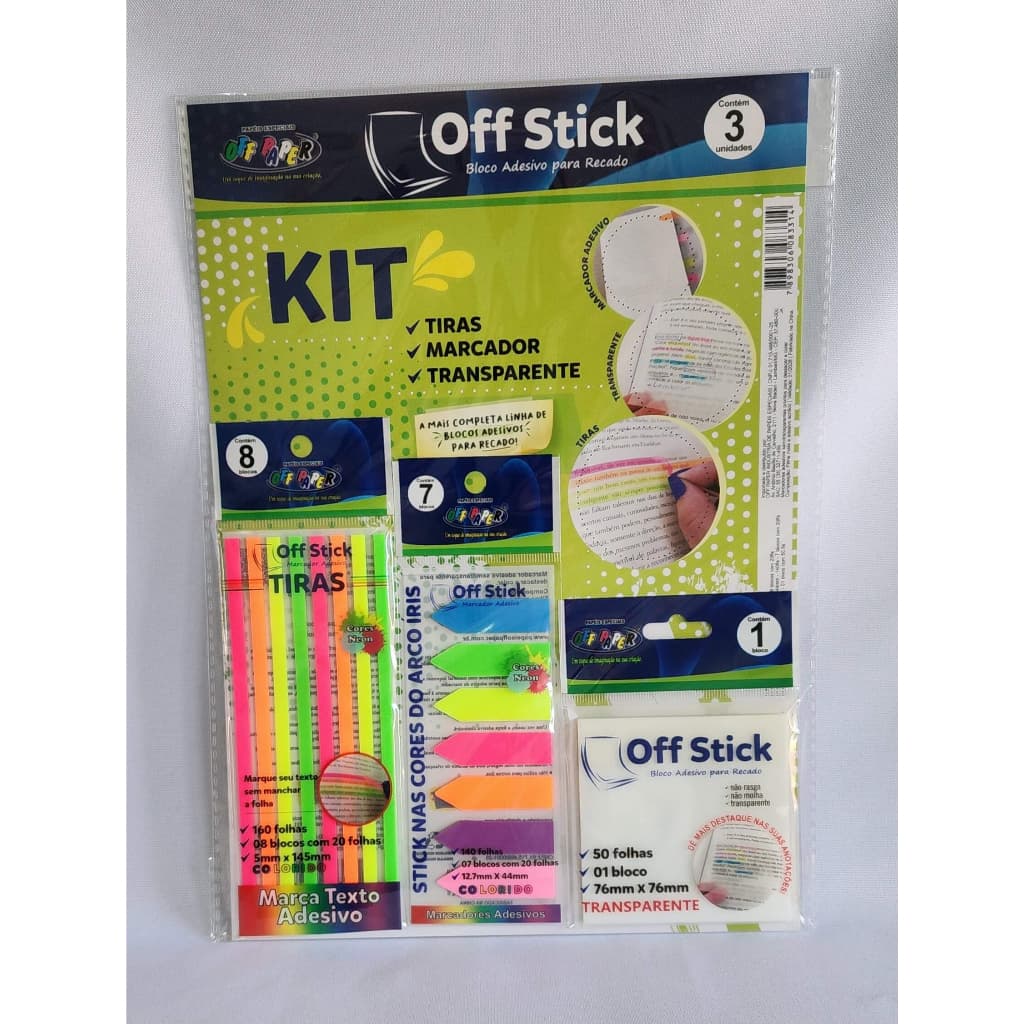Kit Off Stick - Stick transparente 76x76, Marcador Adesivo - Off Stick Tiras
