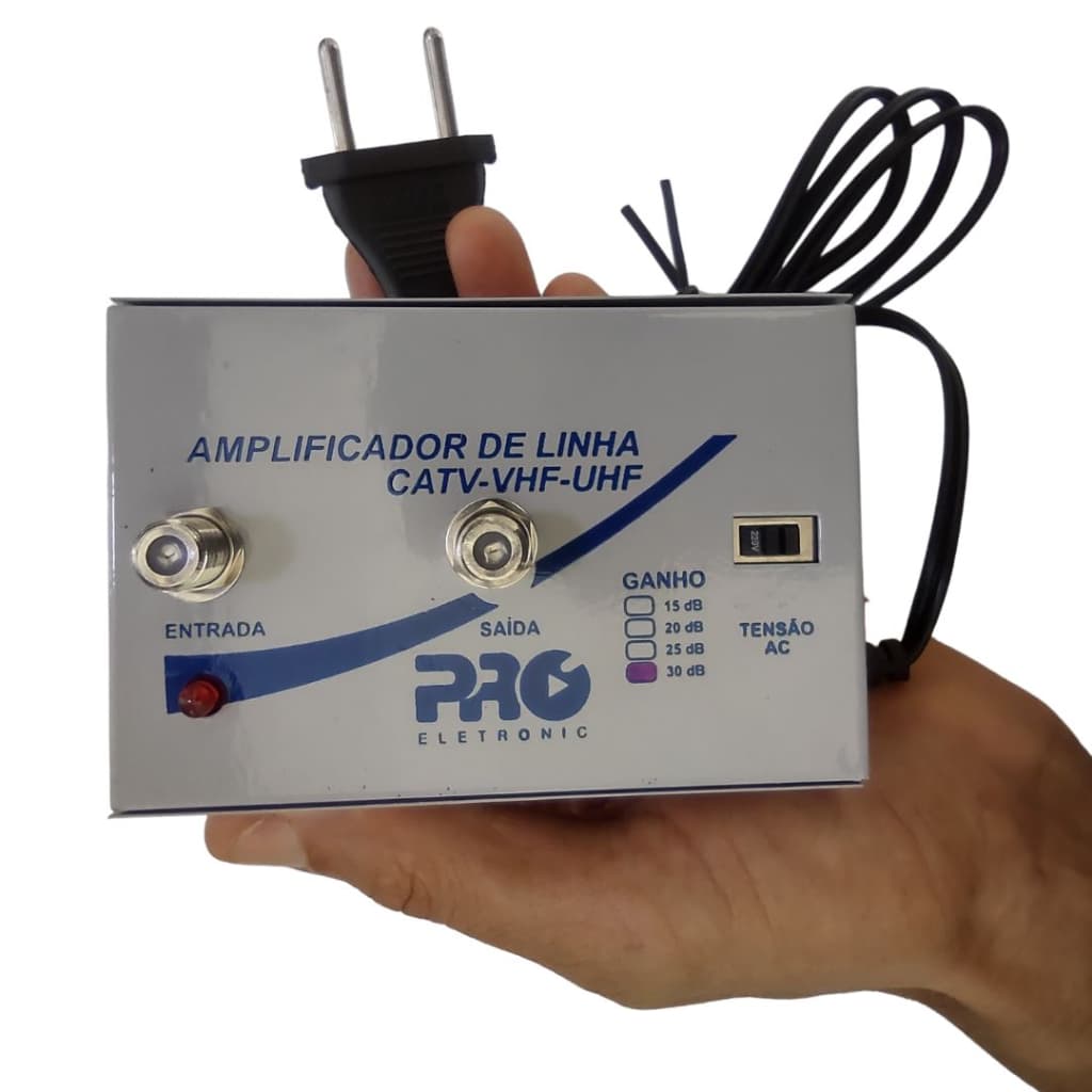 Amplificador de Linha para Antena TV Digital Coletiva e individual PQAL-3000 30 dB - Proeletronic