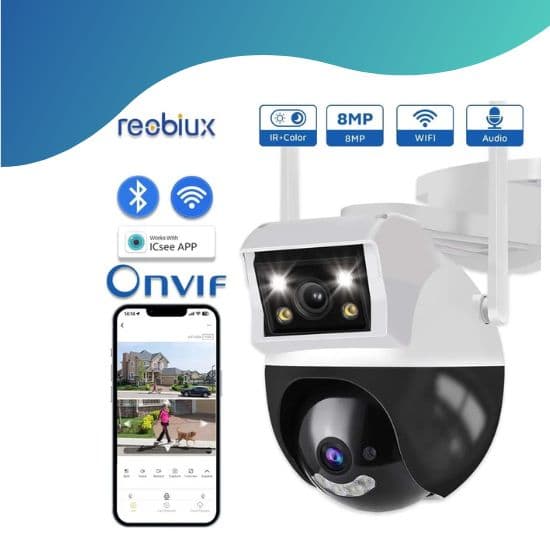 Câmera wifi com lente dupla 8mp 4k