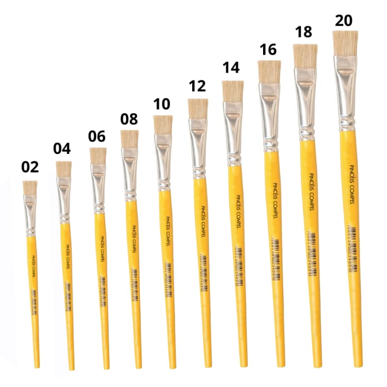 Pincel Chato Para Pintura Escolar | Artesanato | Tecido | Madeira | Gesso - Compel