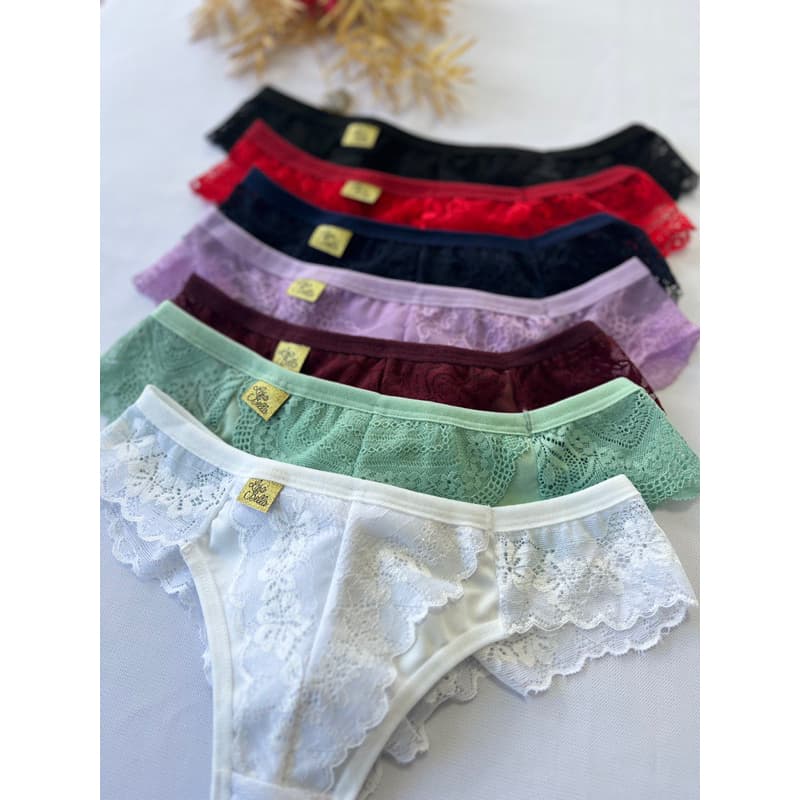 Kit 5 Calcinha Renda Fio Adulto Feminina Tanga Não Marca Forro Algodão Sexy
