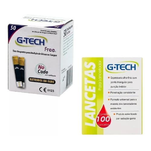 Fita teste de Glicemia G-tech Free Com 50 Unidades + 100 Lancetas