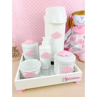 Kit Higiene Bebê Porcelana Temas Rosa Nome Personalizado Garrafa Pressão 1L