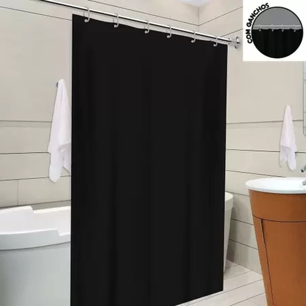 Cortina Box Para Banheiro Liso Antimofo Em PVC Com Ganchos Plástico Grosso