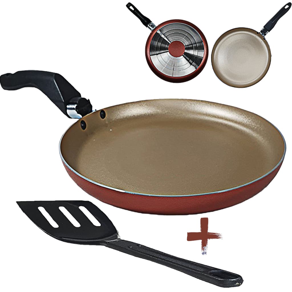 Panquequeira, Tapioqueira, Crepeira 22 Cm Antiaderente Com Espátula Com 5 Camadas De Teflon Cor Cereja Beiju Não Gruda