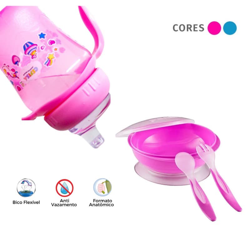 Kit Introdução Alimentar Para Bebê Prato + Copo Antivazamento