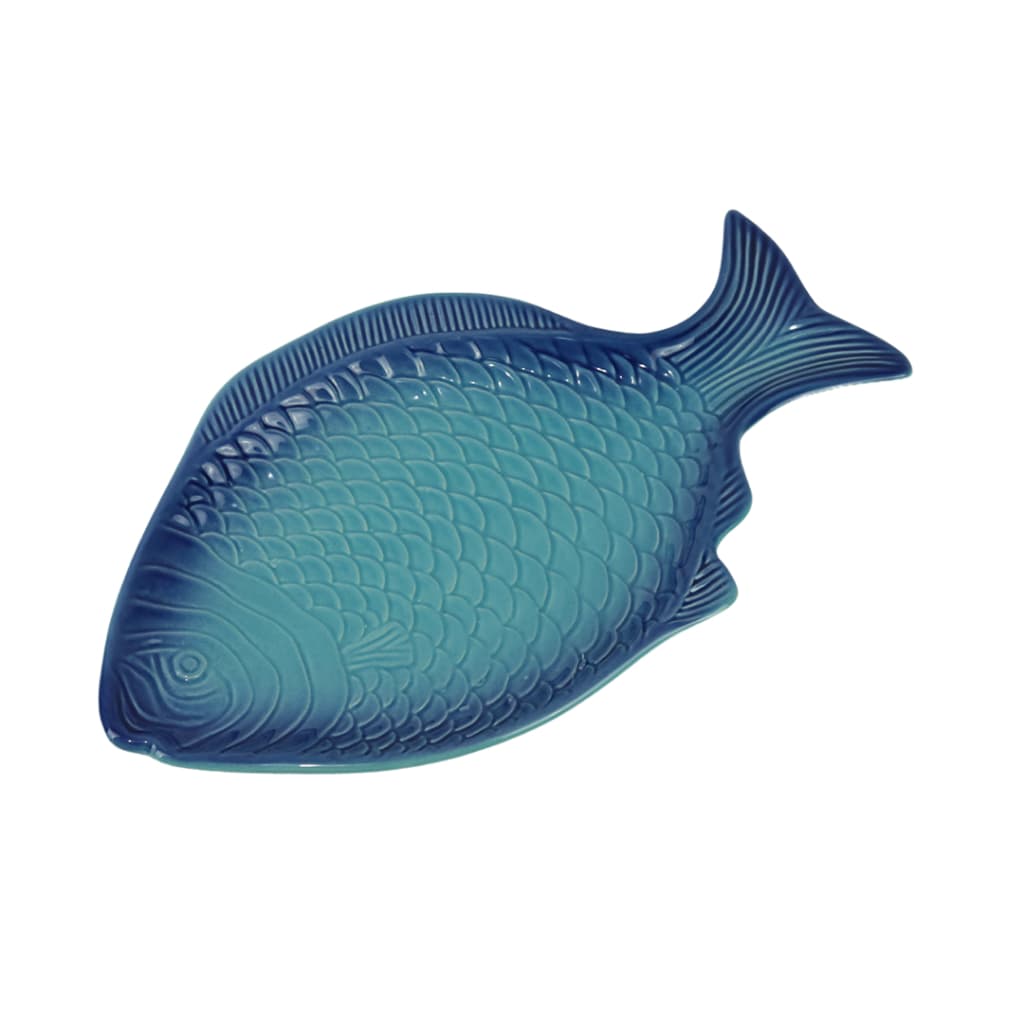 Travessa Peixe Azul Sombreado em cerâmica esmaltada