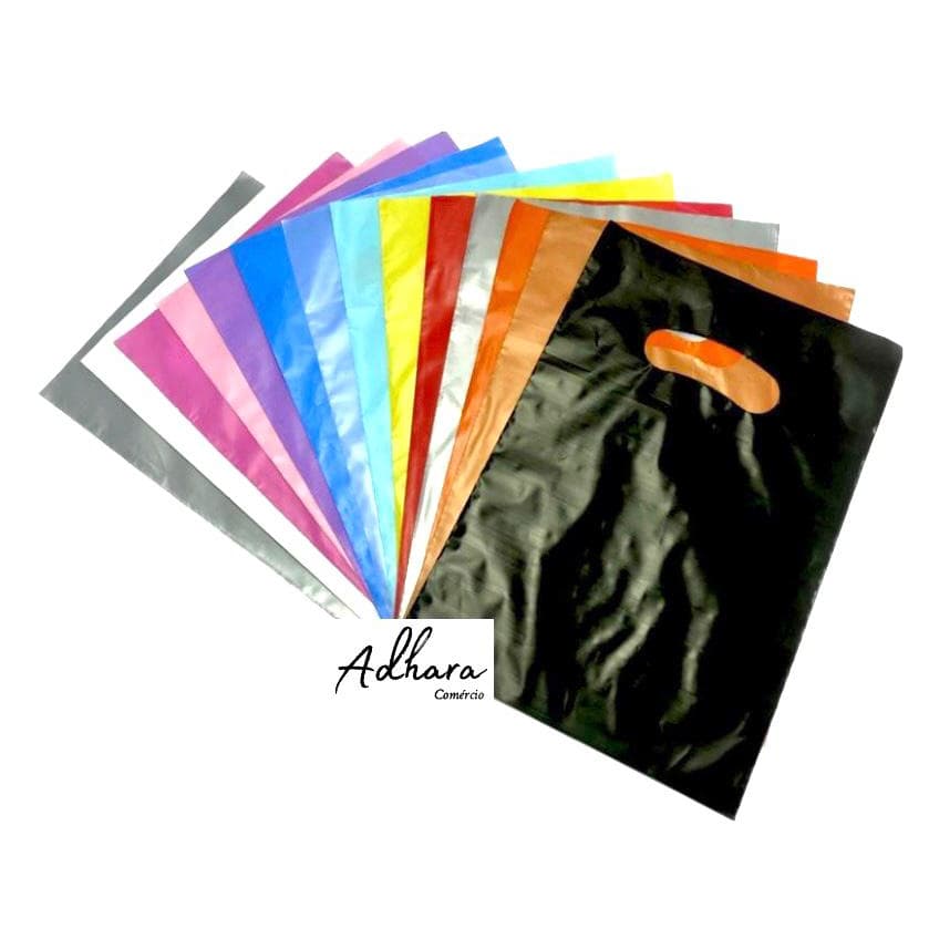 100 Sacolas Plásticas - 16X20 / 20X30 / 25X35 / 30X40 / 40X50 - Boca de Palhaço / Alça Vazada - FULL