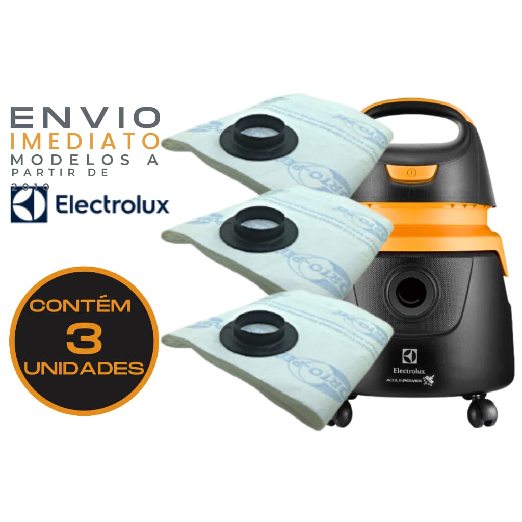 Saco Aspirador De Pó Electrolux Descartável 3 Unidades AQP10 AQP20 A10N1 AWD01 FLEX S ACQUA POWER FLEX 1400S A10T GT2000