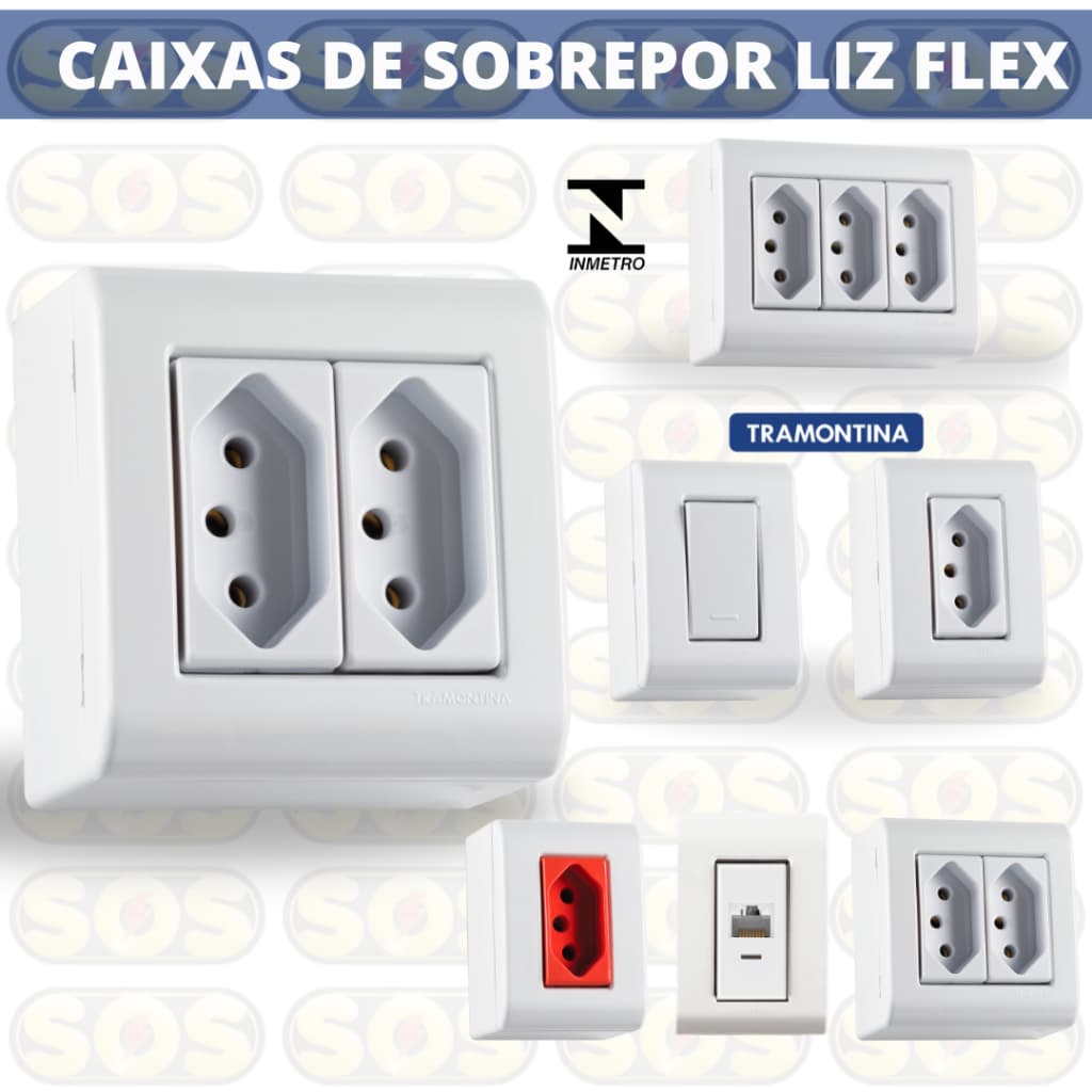 Conjunto caixa de sobrepor tomada e interruptor lizflex tramontina