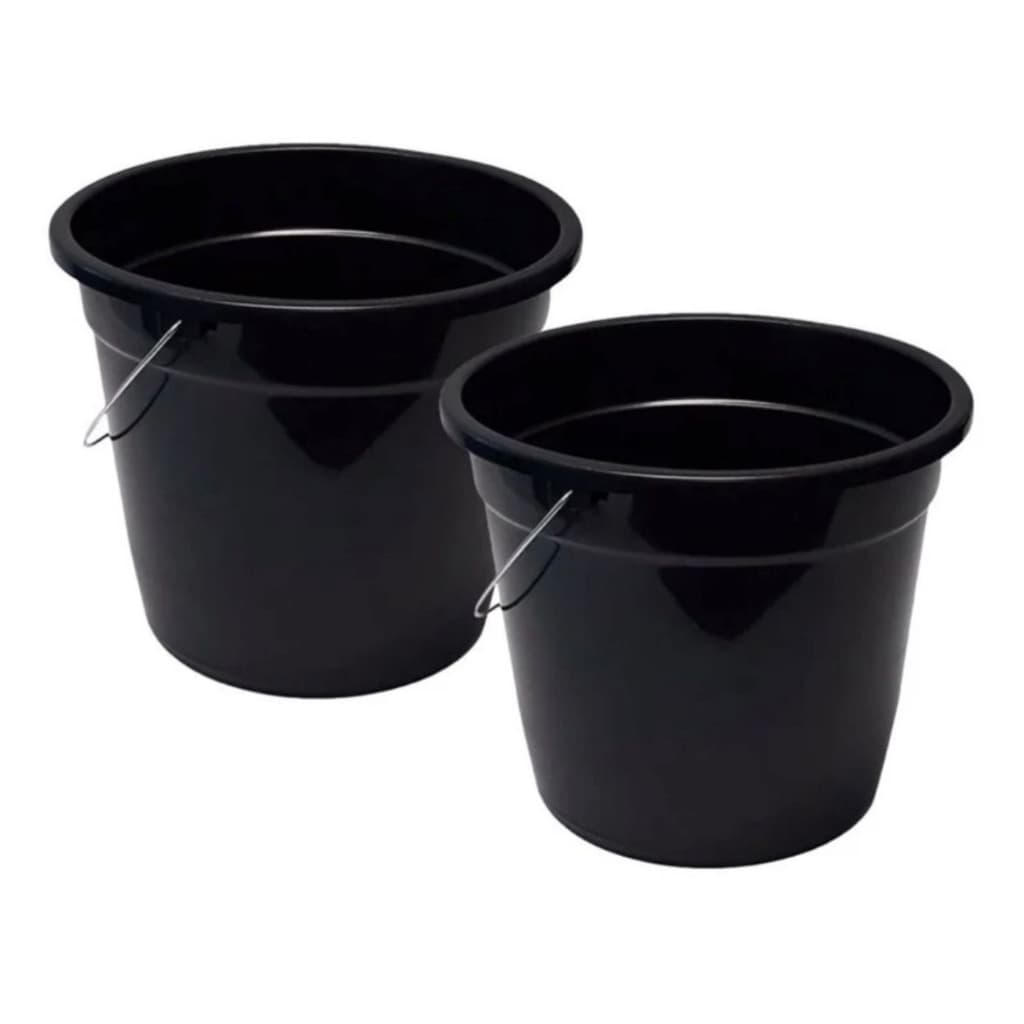 kit 2 Balde de Plástico Preto com Alça Metal 7,5 Litros.