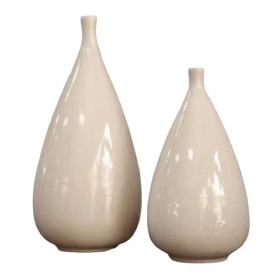Vaso Pino 2 Peças Decoração Casa Centro de Mesa em Cerâmica Off White