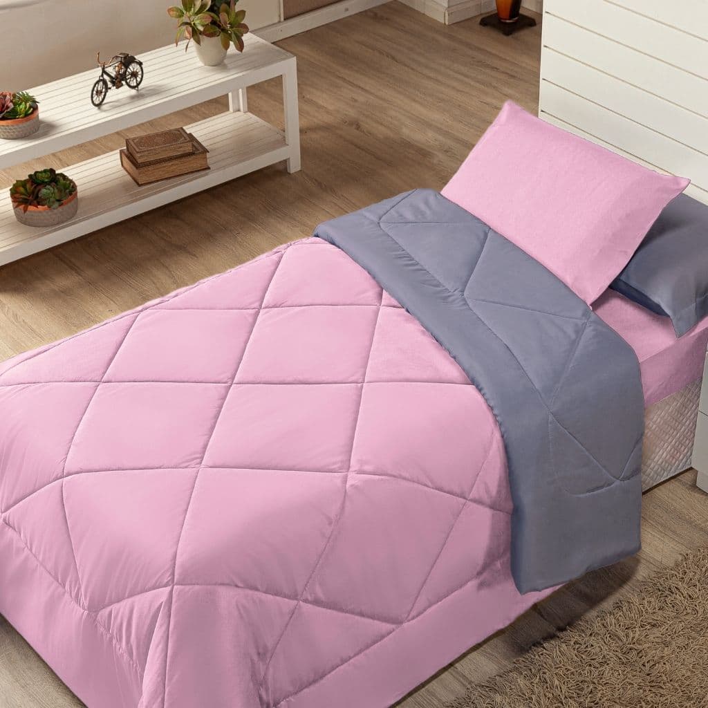 Edredon Solteiro Dupla Face Com Fronha Promoçao Margarida