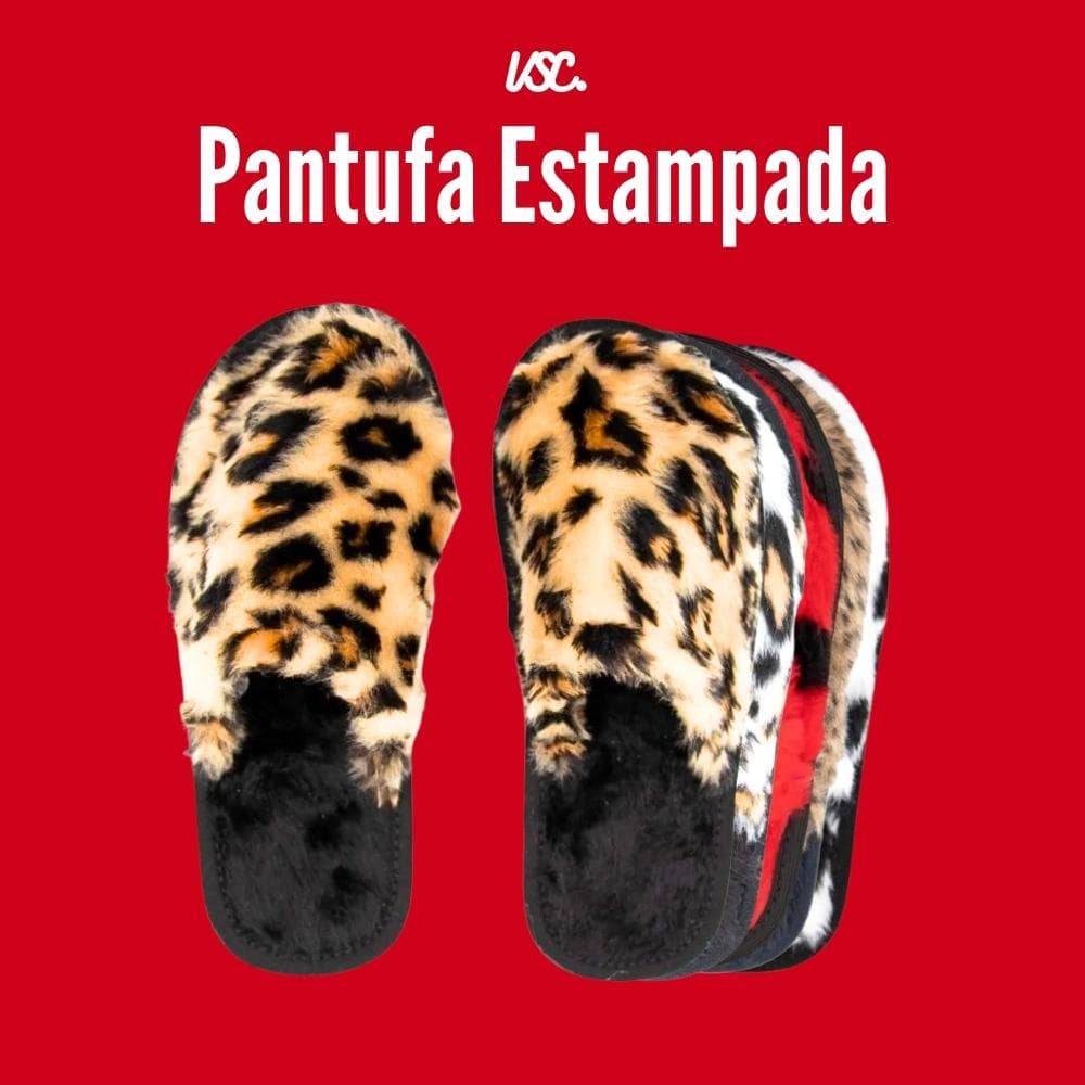 Pantufa Feminina Pelúcia Chinelo Premium Super Conforto - Onça Premium, Vaquinha, Joaninha - Visca